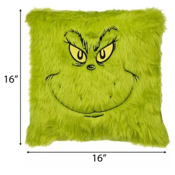 Green Faux Fur Grinch Face Pillow - Picture 2 of 3